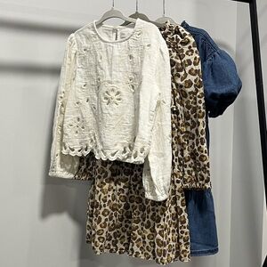 J. Crew, GAP, ZARA, beige top, cheetah dress and denim dress